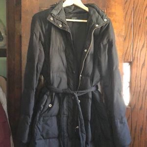 J.Crew Black Belted Down Jacket, Size L